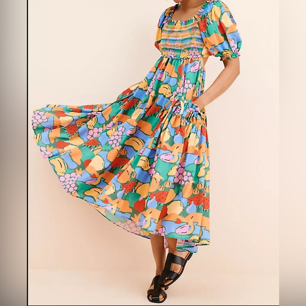 FARM Rio Colorful Fruit landscape Print Midi Dress small NWT